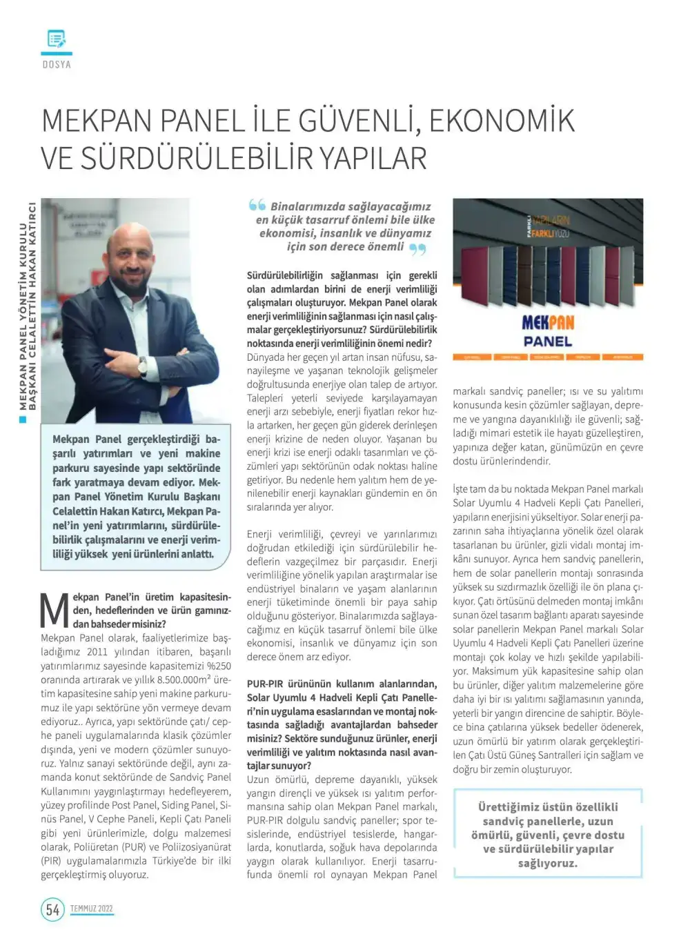 Yapı Magazin Dergisi Mekpan Panel